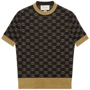 Gucci Black and Gold Logo Knit Top